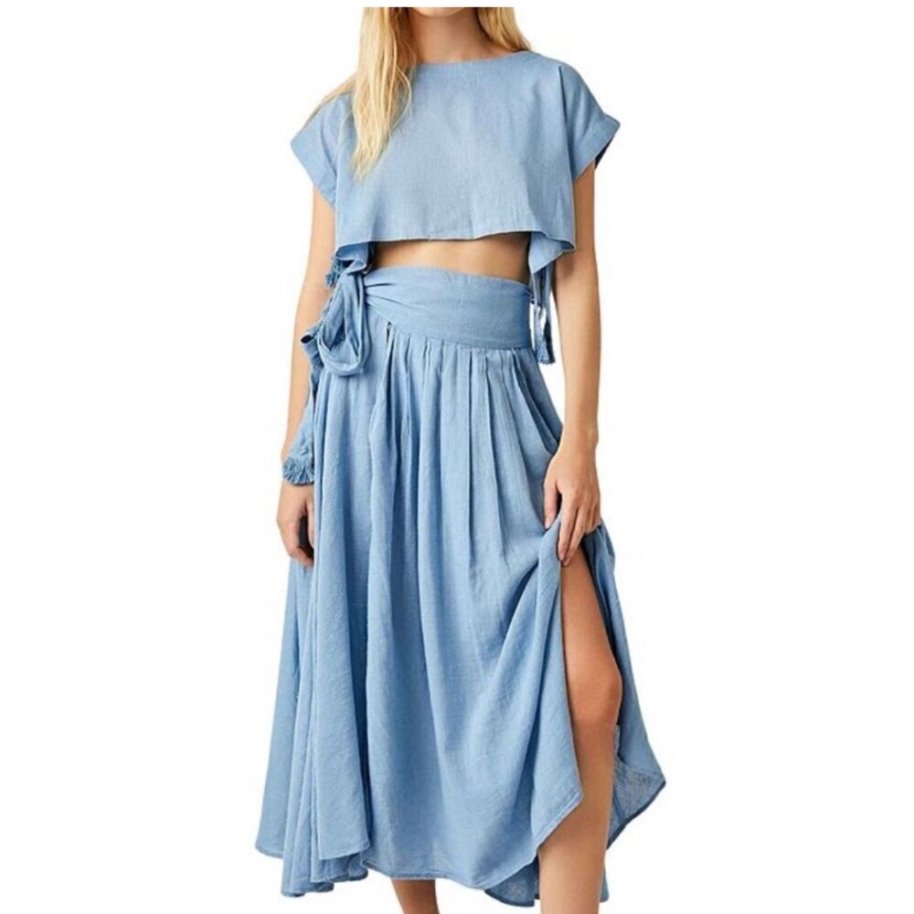 Free People Blue Midi Wrap Skirt Set